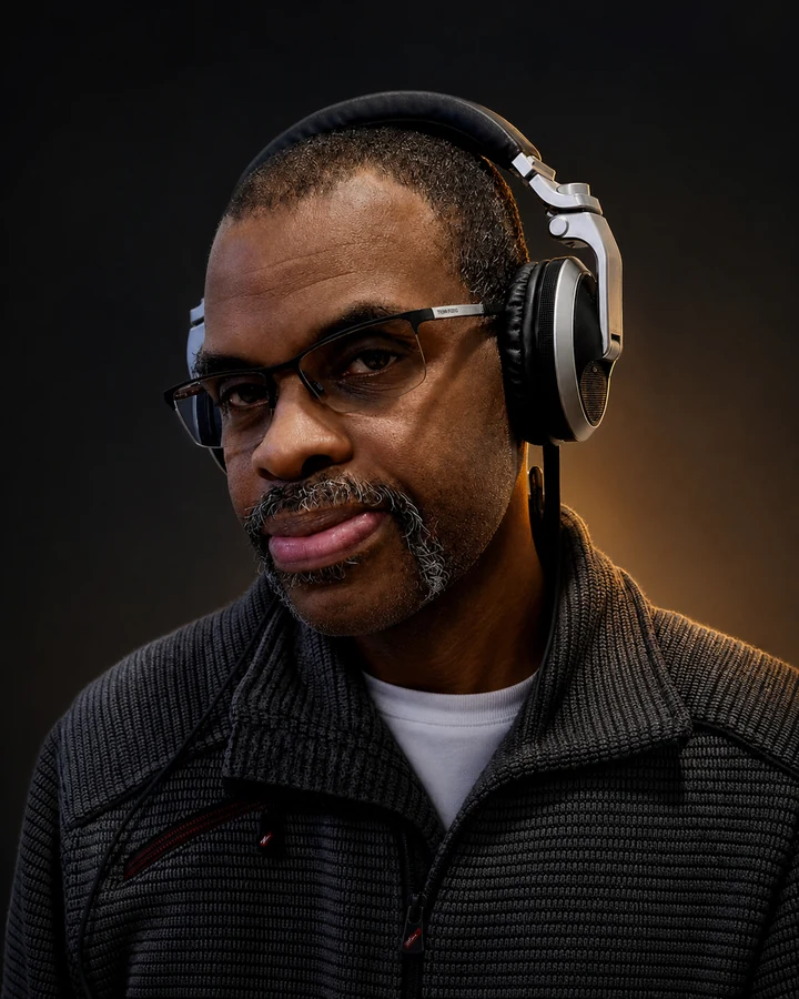 DJ CES Cecil Short met koptelefoon, allround en Latin-Caribbean DJ